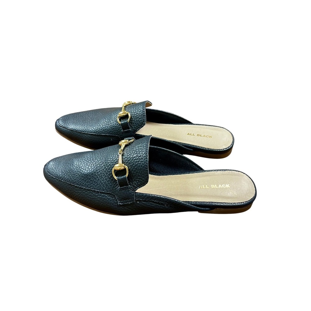 ALL BLACK Horsebit Loafer Mules 39.5 9 Navy Blue Leather Classic Luxury - Picture 4 of 9